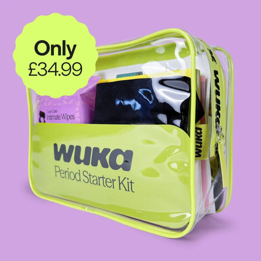 WUKA First Period Starter Kits include reusable period pants, educational books, and storage bags—everything teens need for a confident, eco-friendly start to menstruation. Ideal for first-time periods and sustainable cycle care.