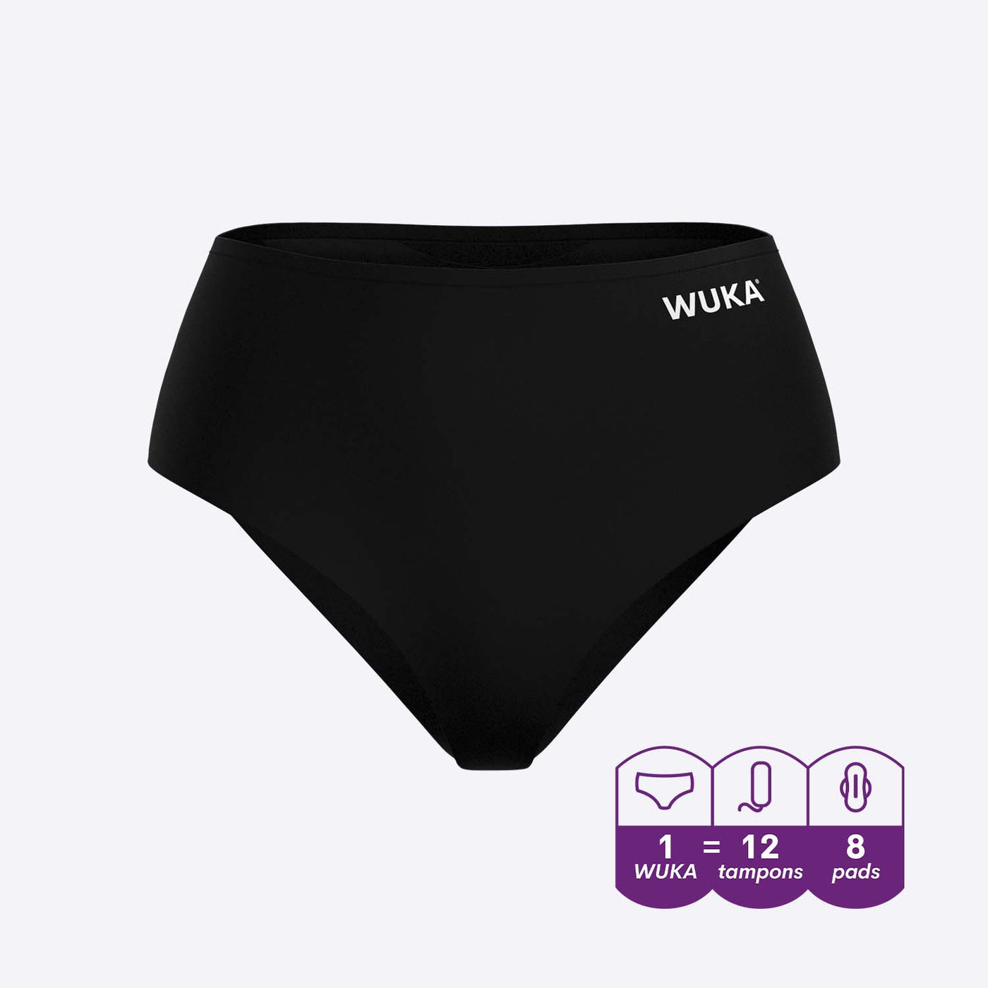 WUKA Period Stretch Midi Brief Style Super Heavy Absorbency Black Colour Cutout Front Size 2