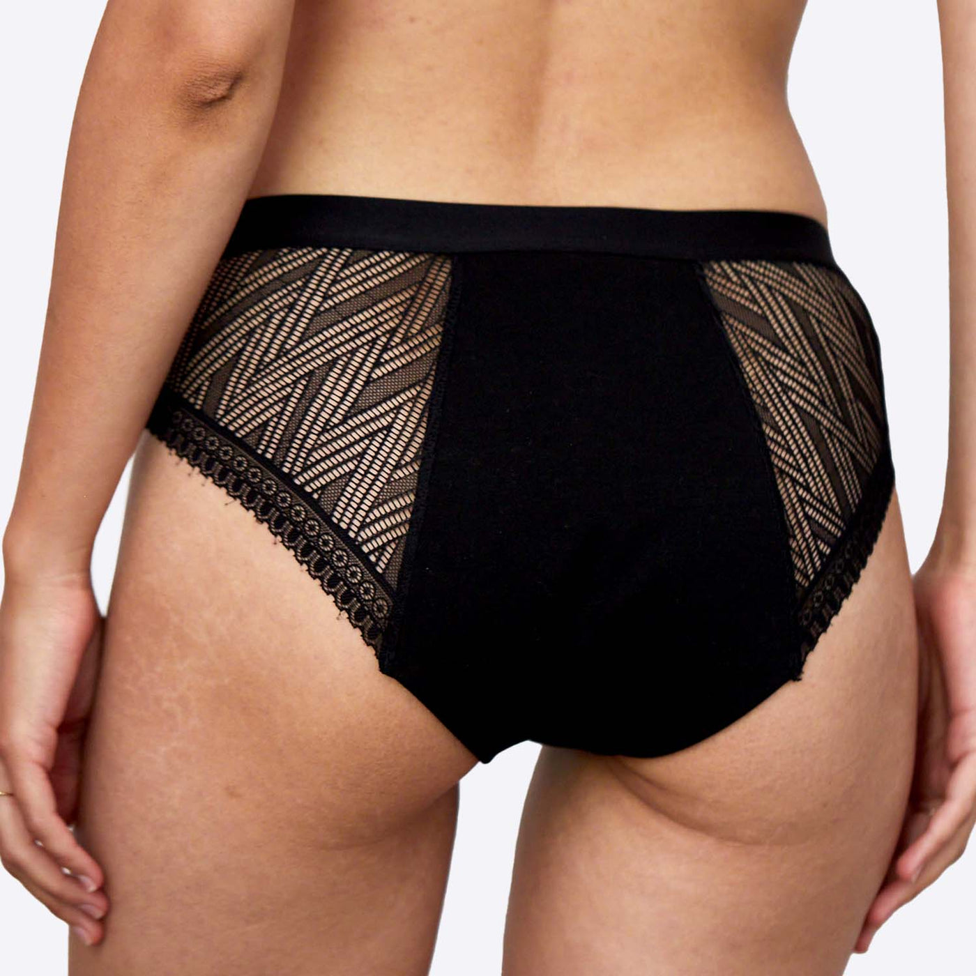 WUKA Ultimate Mesh Lace Hipster Brief Style Medium Flow Black Colour Back 7 Full Switch Set