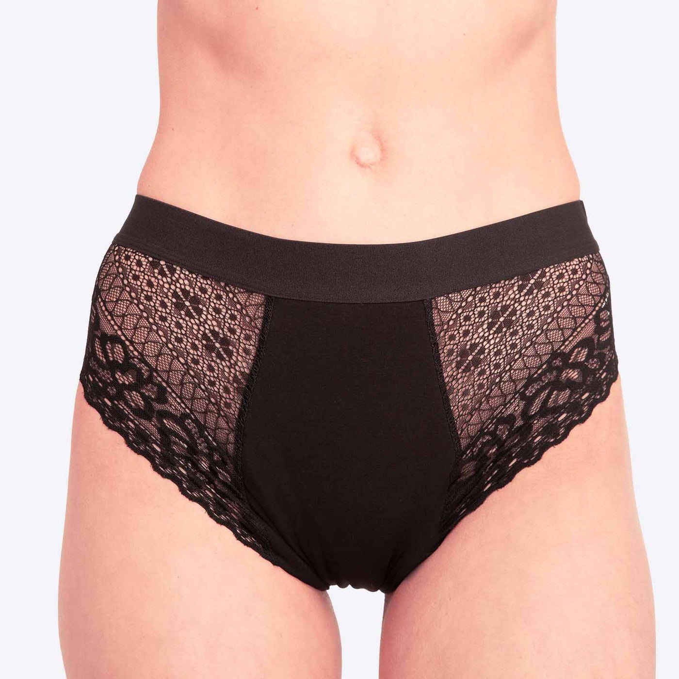 WUKA Ultimate Lace Hipster Brief Period Pants Style Medium Flow Black Colour Front