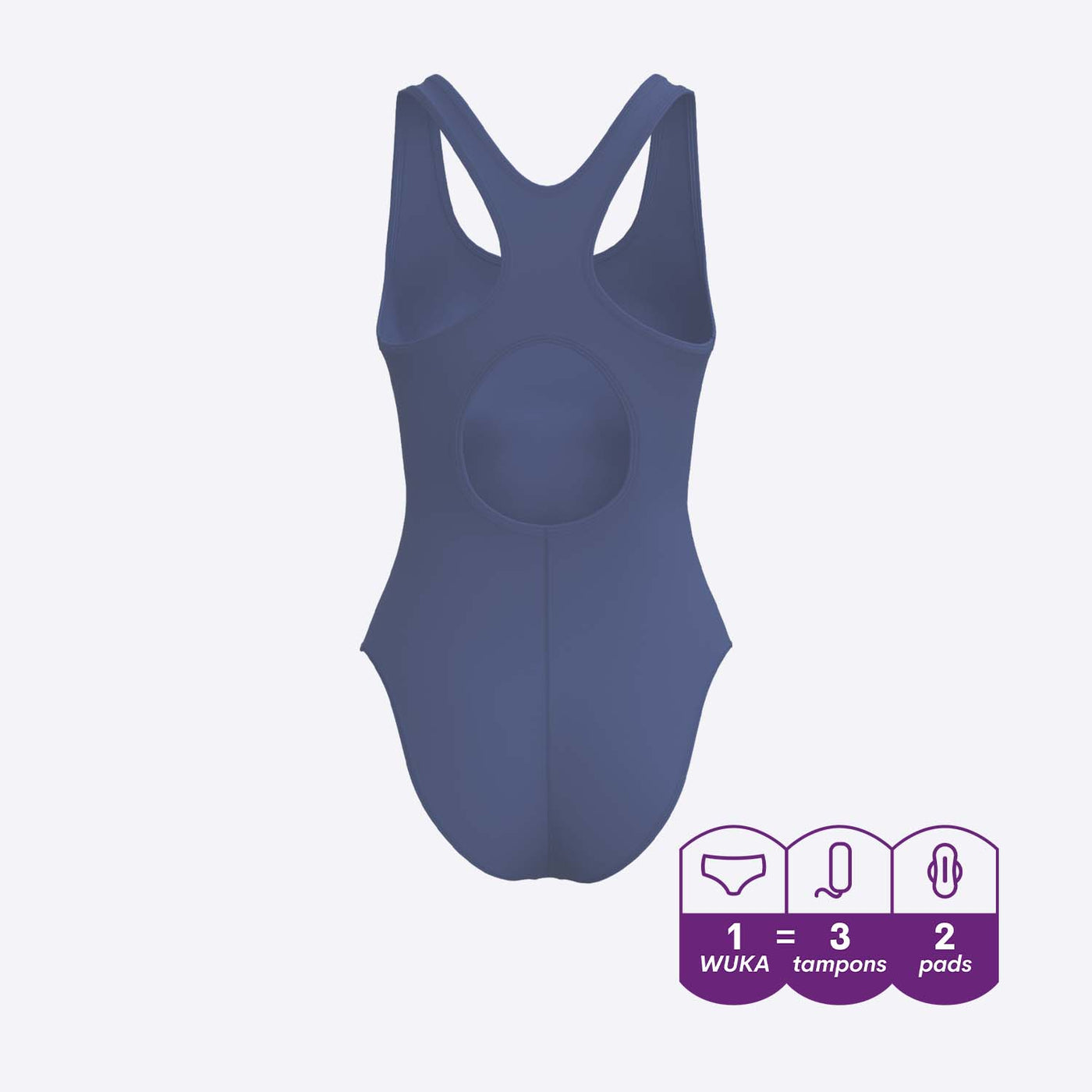 WUKA Period Racerback Swimsuit Style Light to Medium Absorbency Light Blue Colour Back 3D Render
