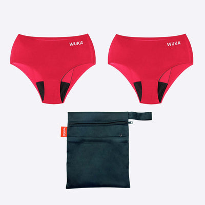 WUKA Period School Set Stretch 2 Pack Style Heavy Flow Red Colour Set