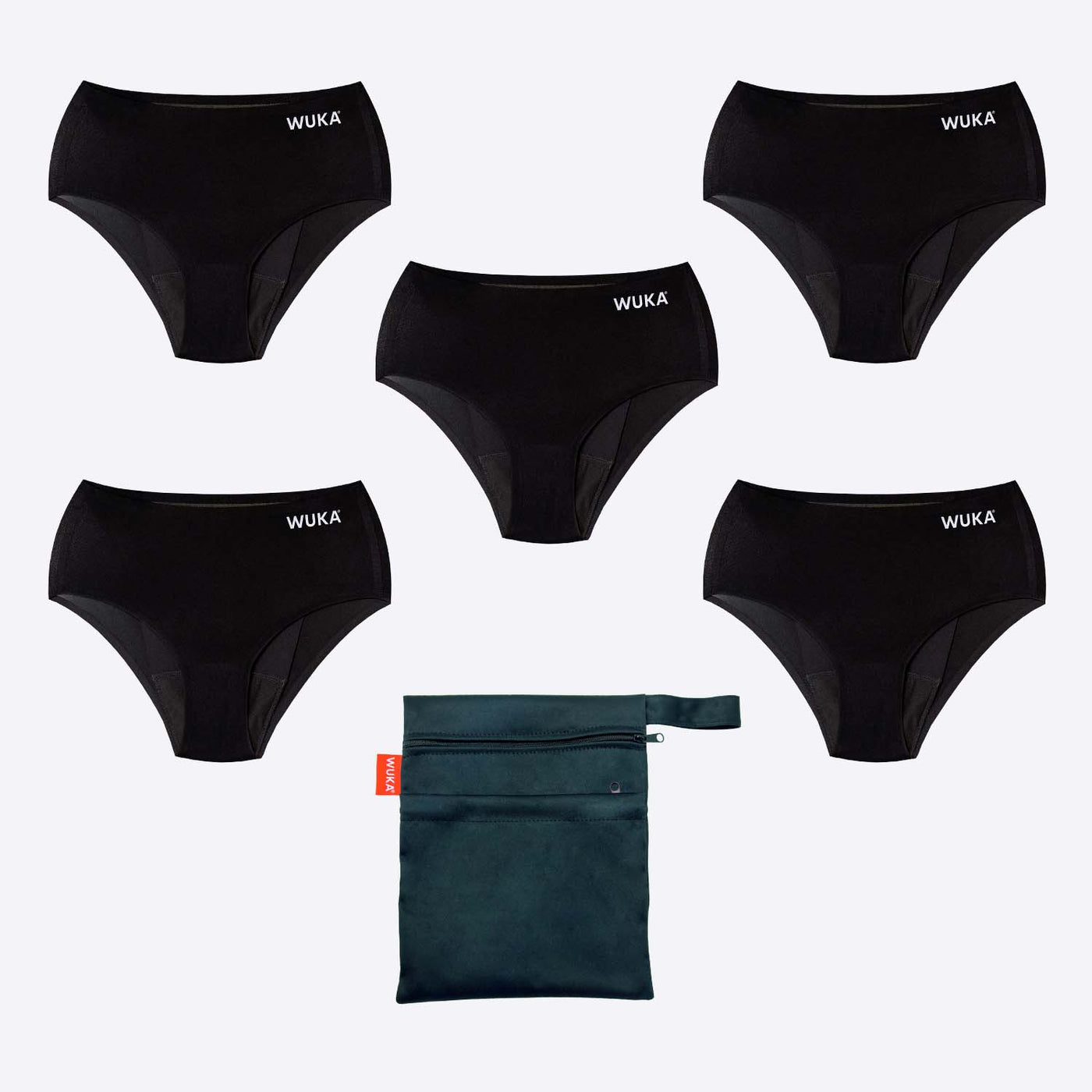 WUKA Teen Stretch Period Pants Bikini Brief Style Heavy Flow Black 5 Pack