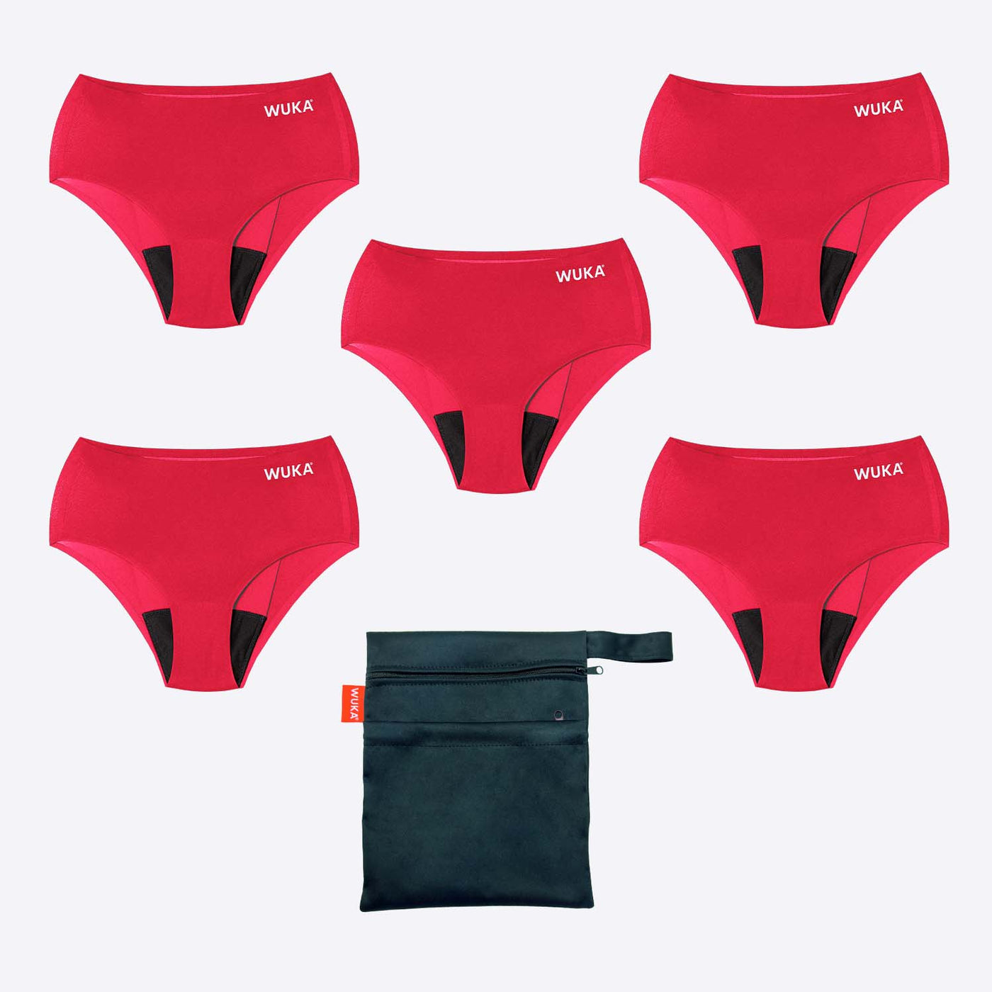 WUKA Teen Stretch Period Pants Bikini Brief Style Heavy Flow Red 5 Pack